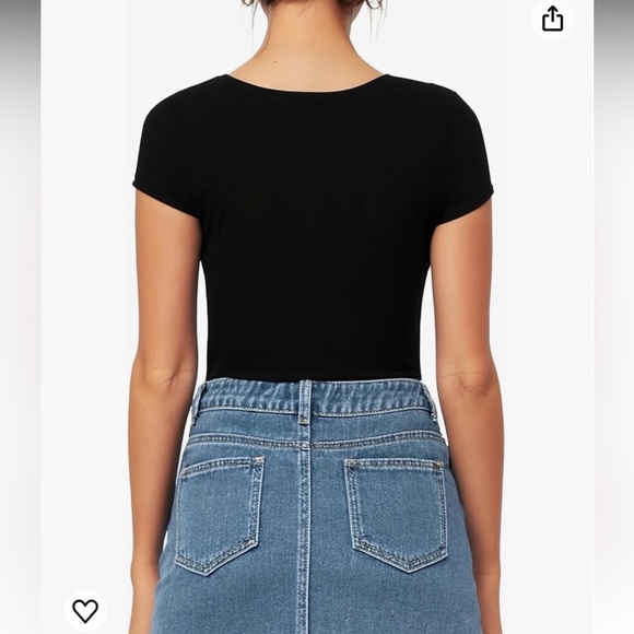 NWT‎ MANGOPOP Women's Square Neck Bodysuit Short Sleeve - Picture 3 of 9